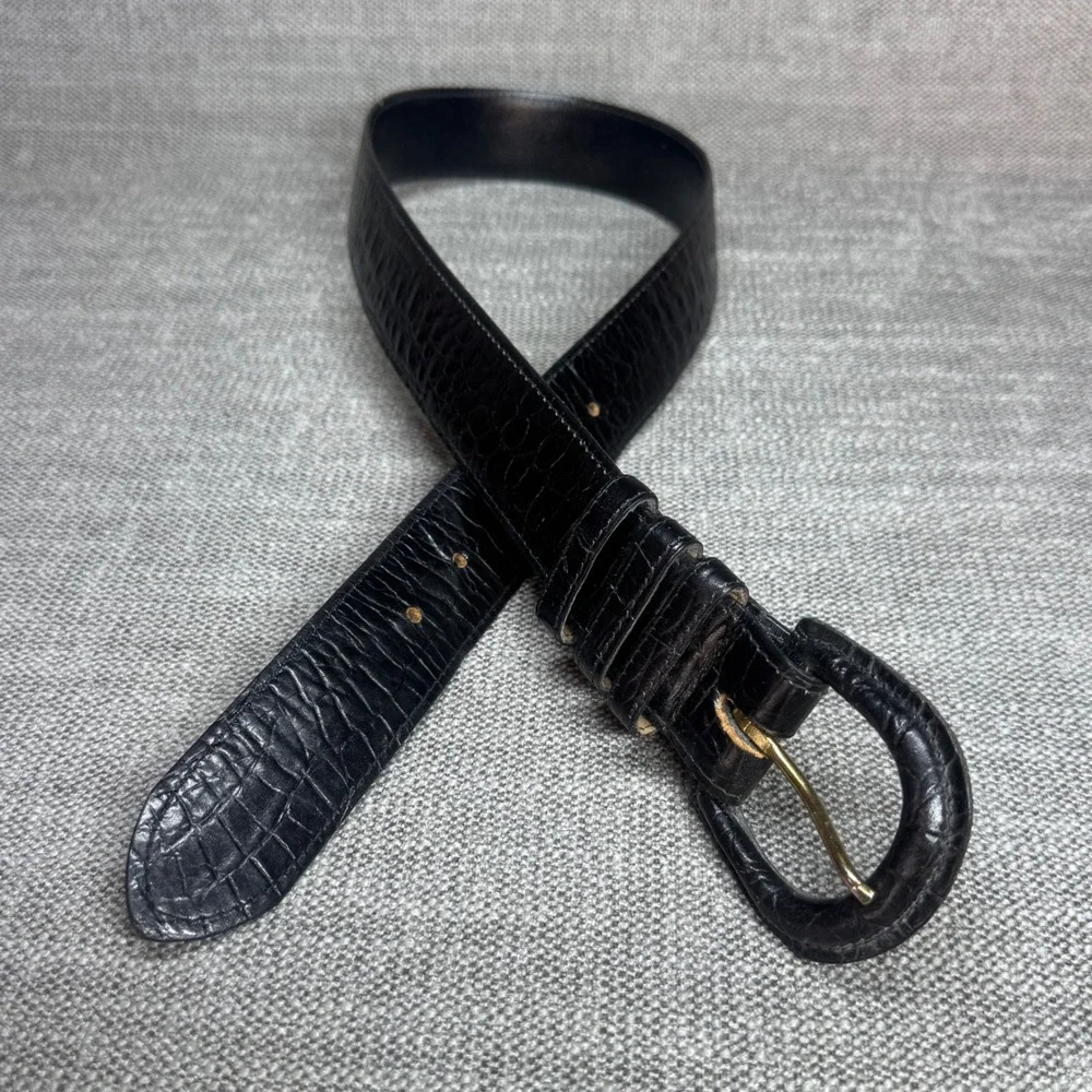 Cipriani Vintage Black Italian Alligator Calfskin Leather Belt Large Old Money